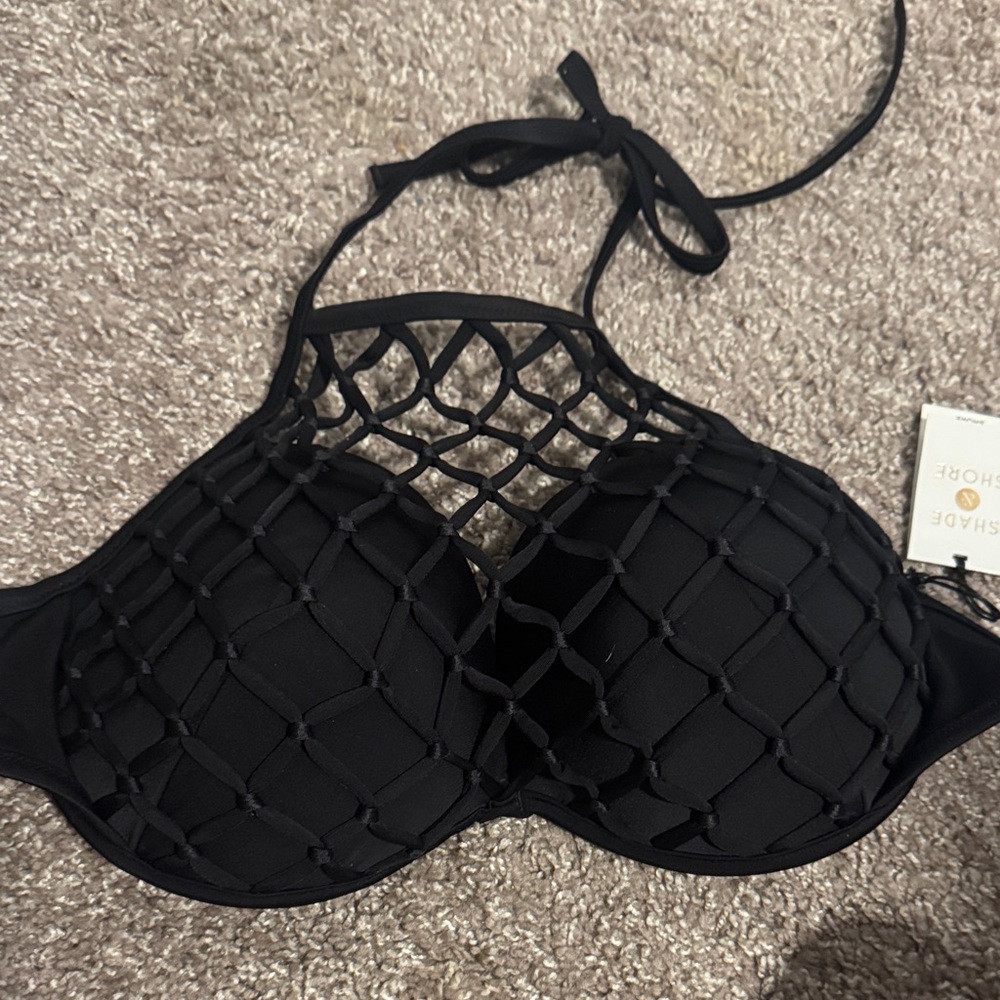 Shade & Shore Black Bikini Top with Net Overlay
